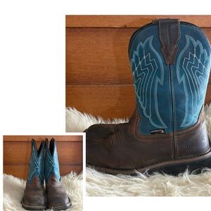 Wolverine Western Waterproof Brown and Teal Leather Square Toe Work Boots